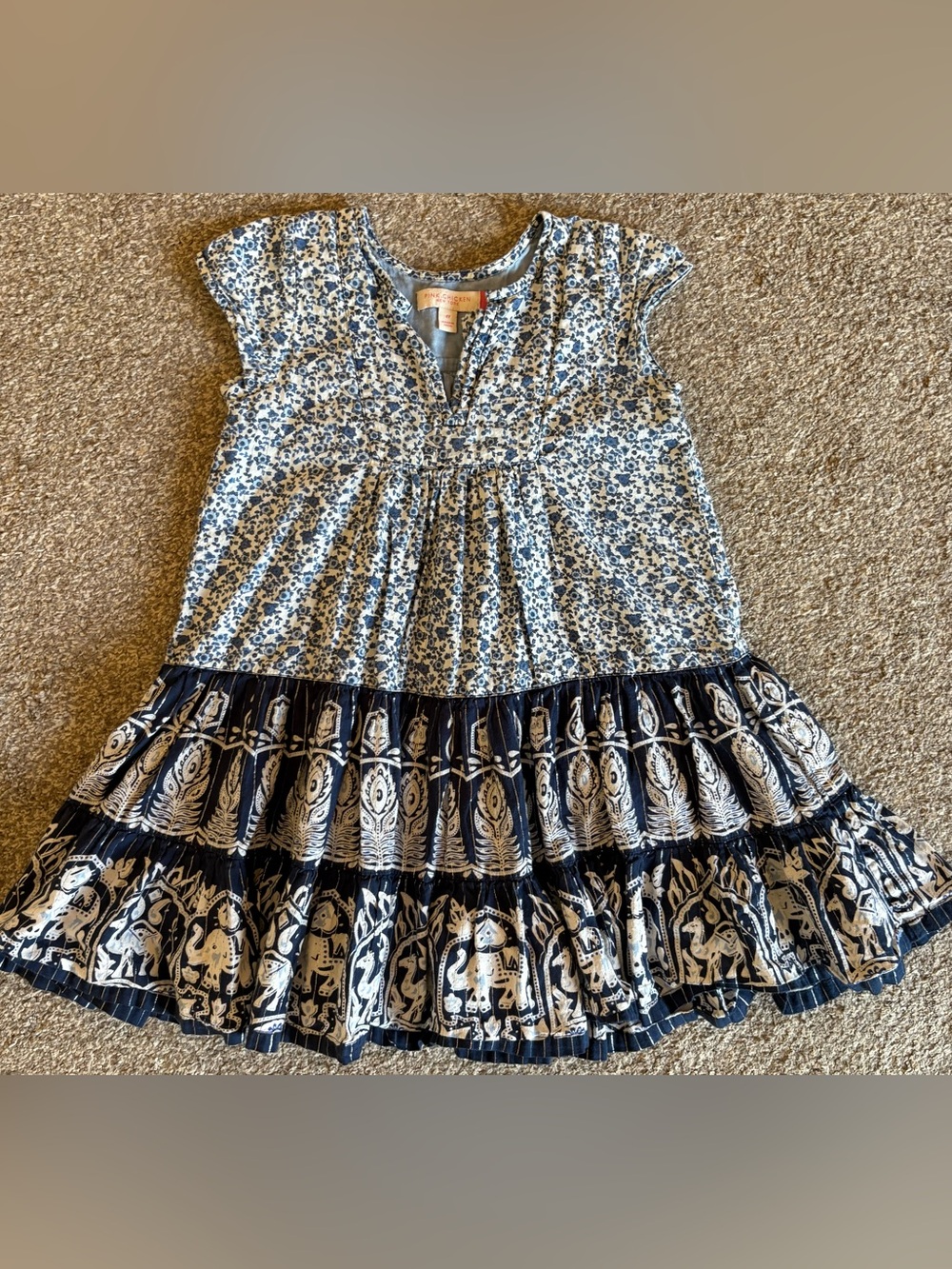 Pink Chicken Blue and White Floral Tiered Cotton Dress